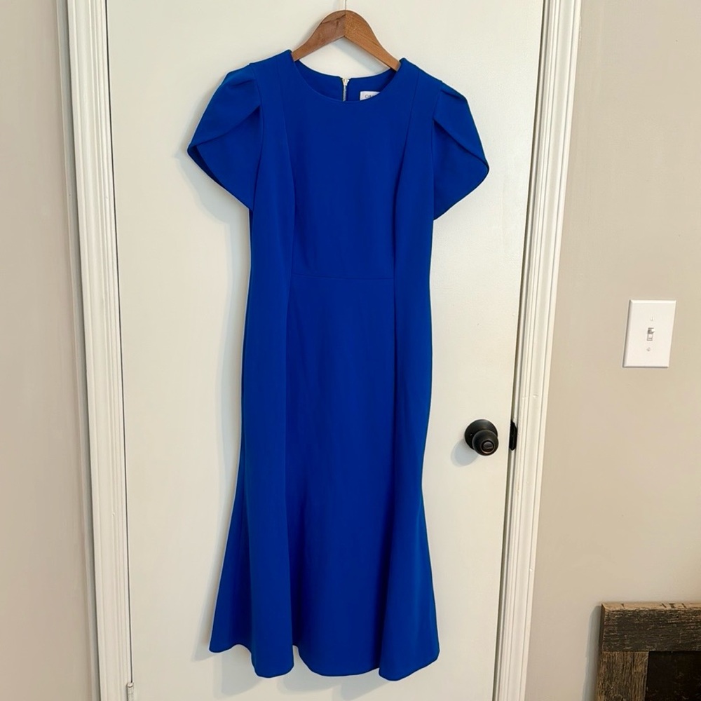 Royal Blue Calvin Klein Tulip Sleeve Midi Dress